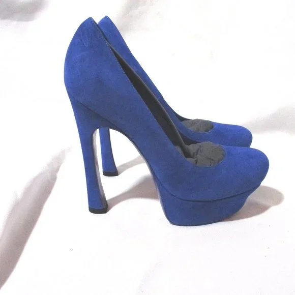 NEW NIB SAINT LAURENT PARIS Stiletto Heel Platform PUMP SHOE 36.5 BLUE - Picture 1 of 9